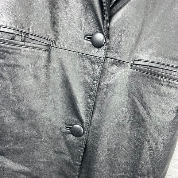 VINTAGE |•PARIS SPORT CLUB•| Long Black Leather Jacket/Coat Duster Size XL - Picture 6 of 16